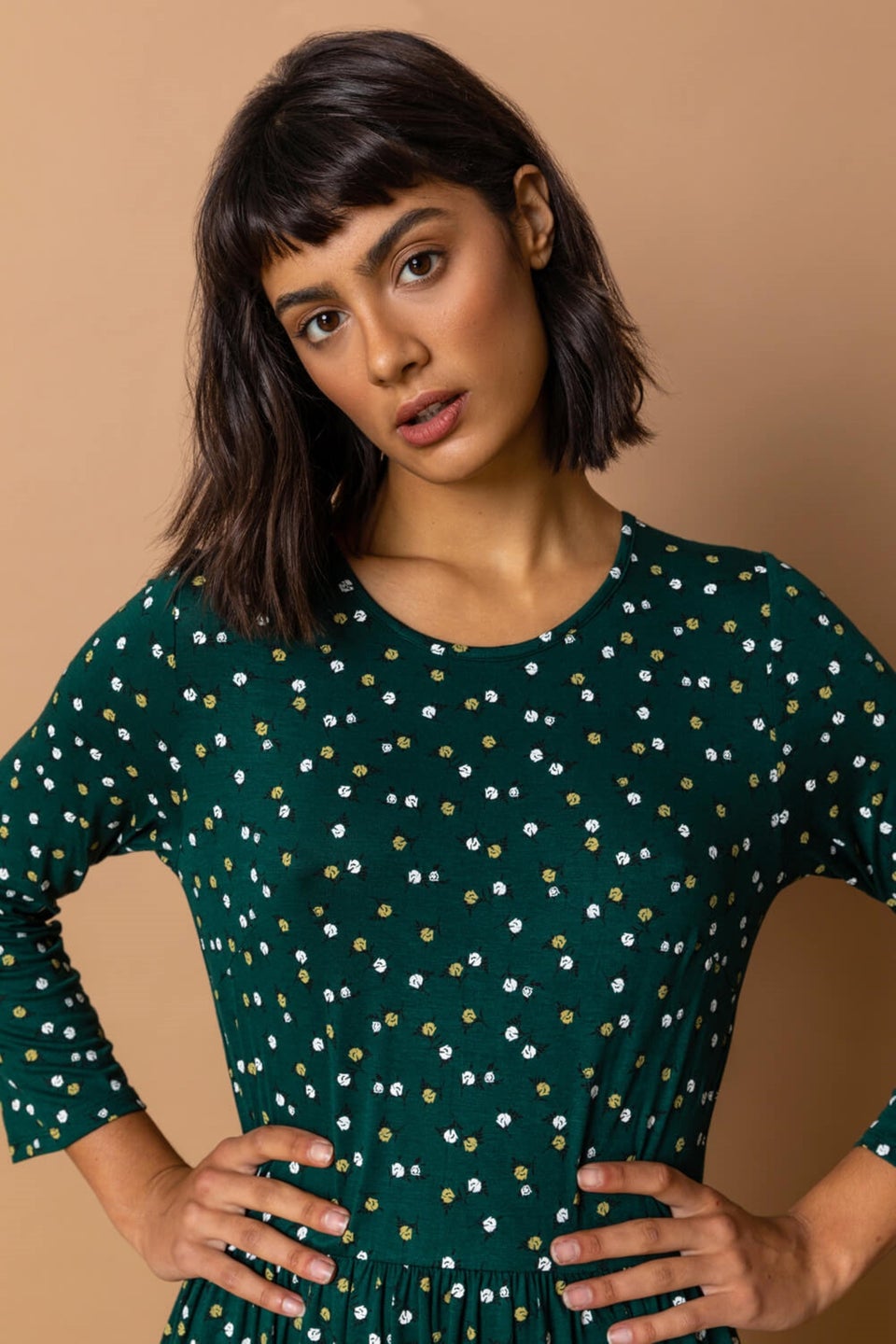 Roman Dark Green Ditsy Floral Print Midi Dress Matalan