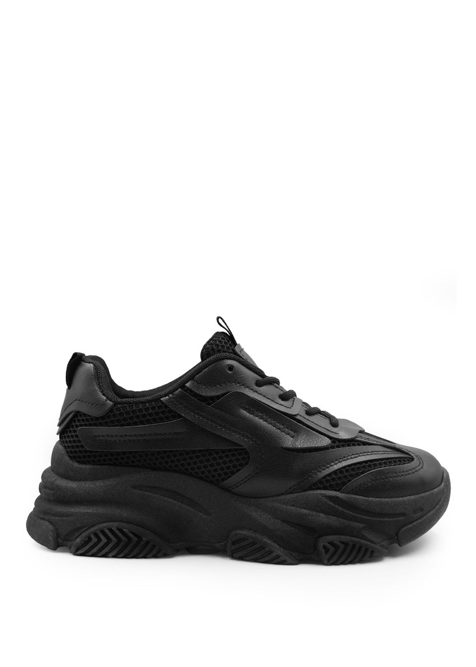 Where's That From Downtown Black Pu Chunky Sole Trainers