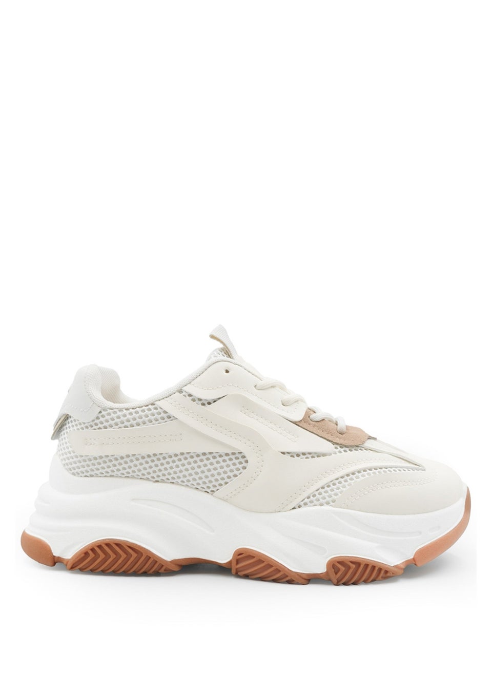 Where's That From Downtown Cream Pu Chunky Sole Trainers