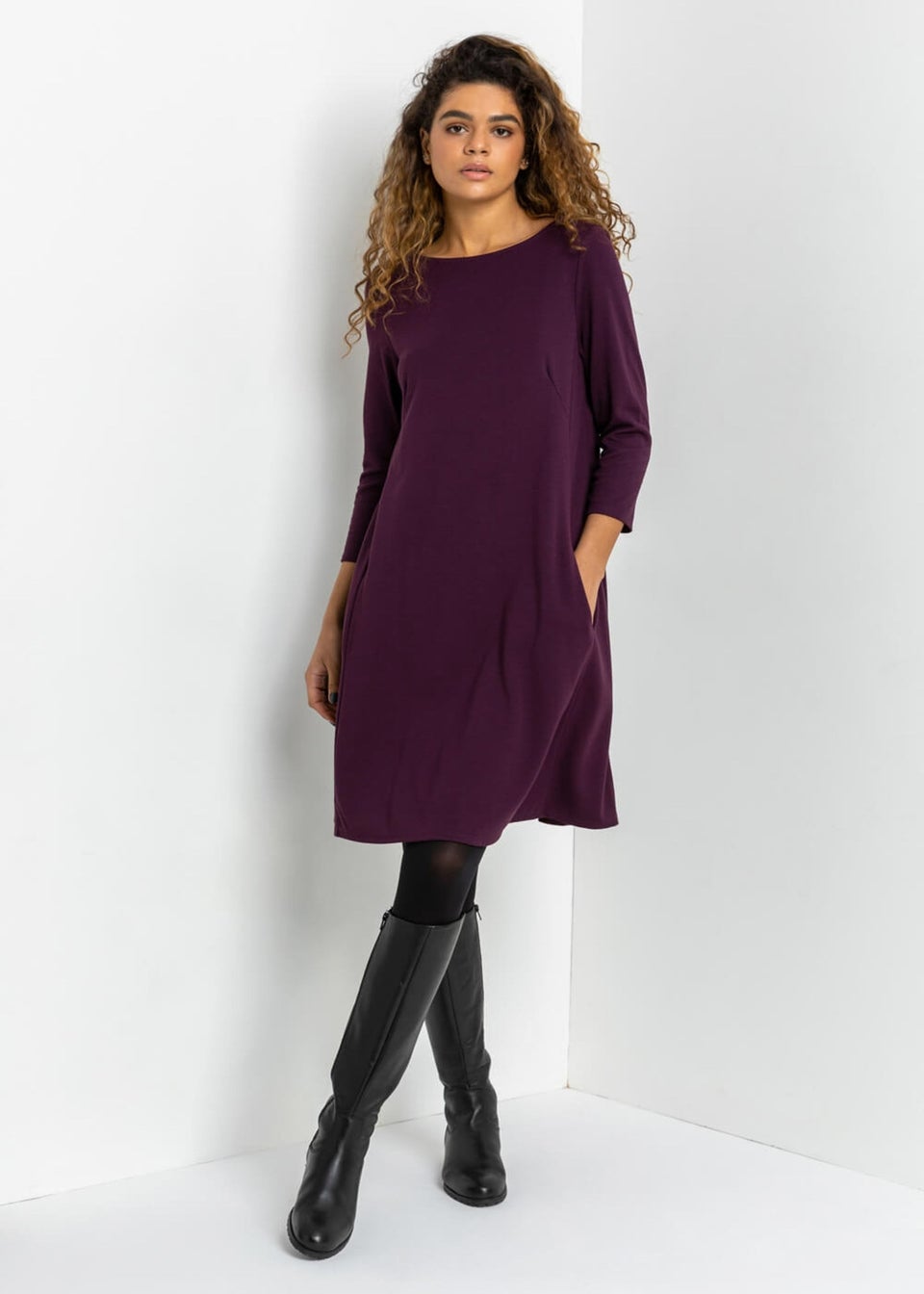 Roman Purple A-Line Pocket Detail Swing Dress