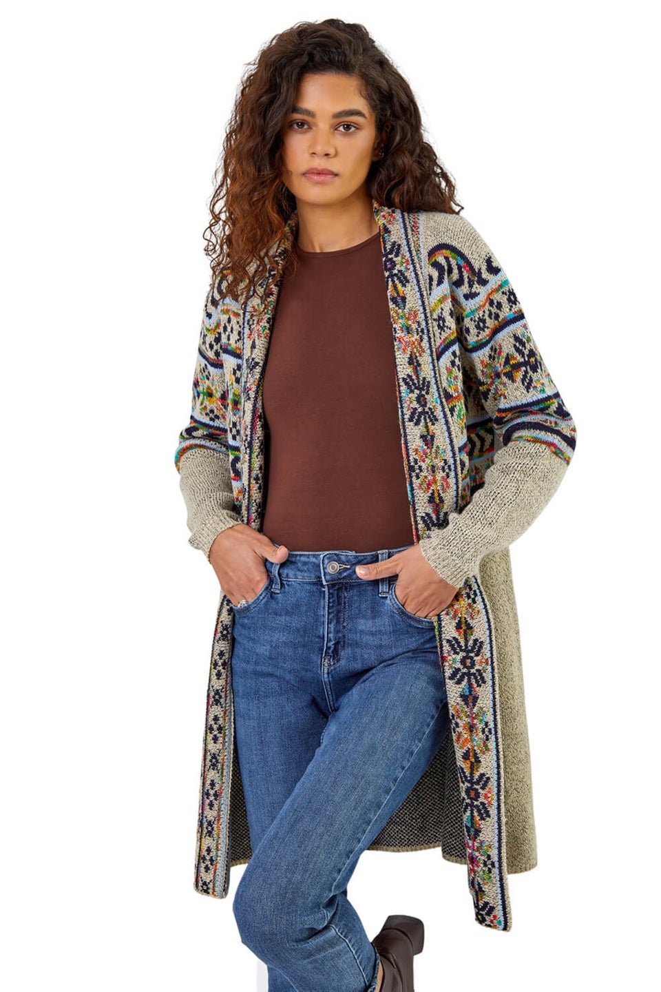 Roman Natural Nordic Patterned Longline Cardigan Matalan