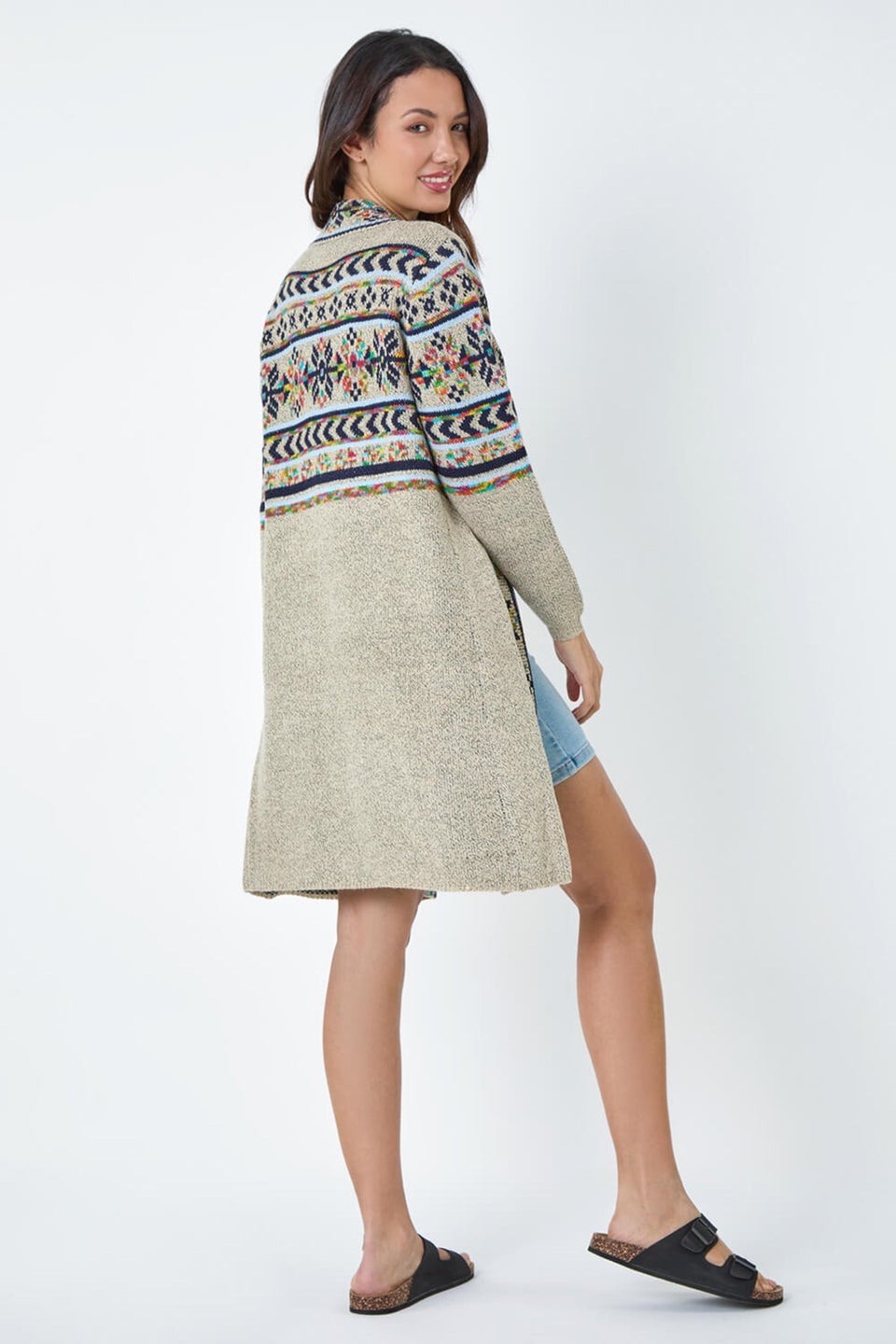 Roman Natural Nordic Patterned Longline Cardigan