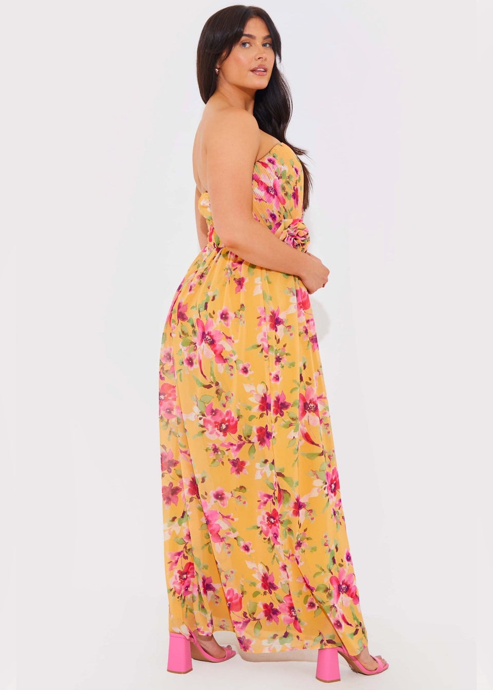 In The Style Yellow Floral Chiffon Bandeau Dress