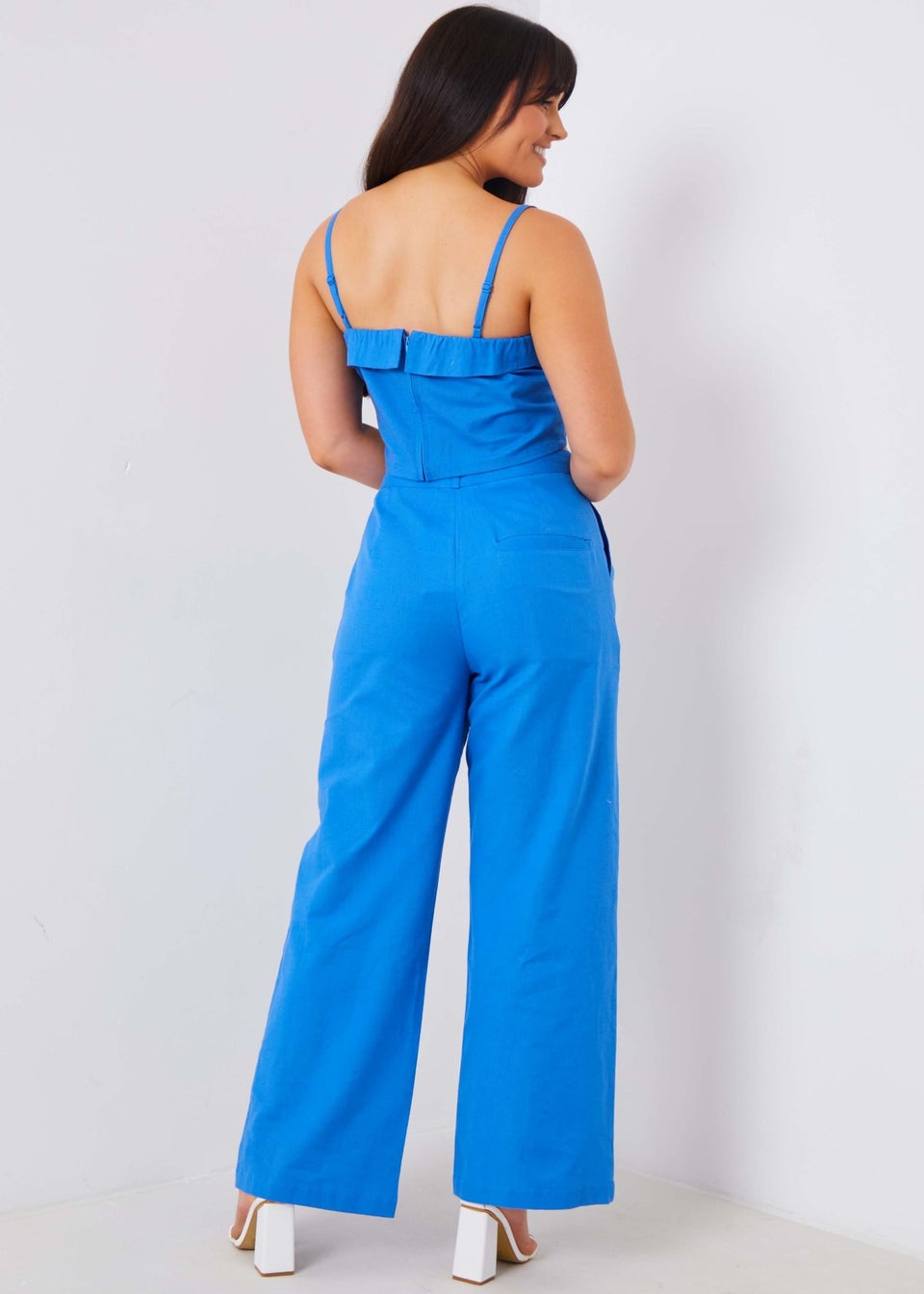 In The Style Blue Tailored Wide Leg Co Ord Trousers