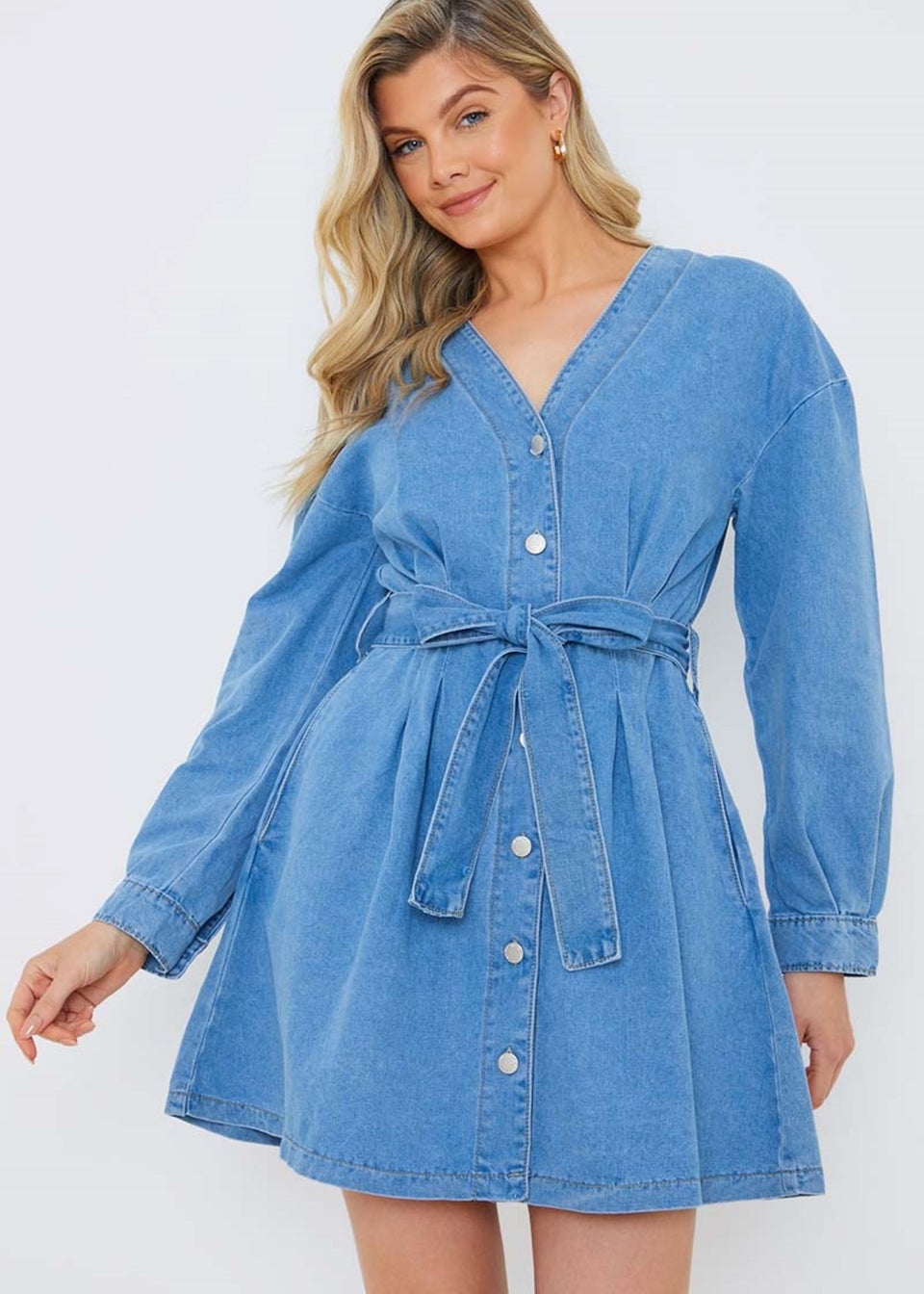 In The Style Blue Denim Shirt Dress Matalan