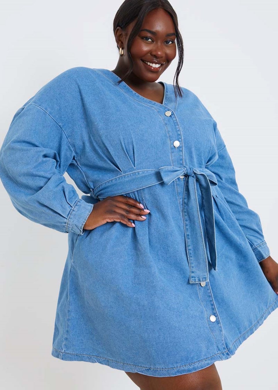 In The Style Blue Denim Shirt Dress Matalan