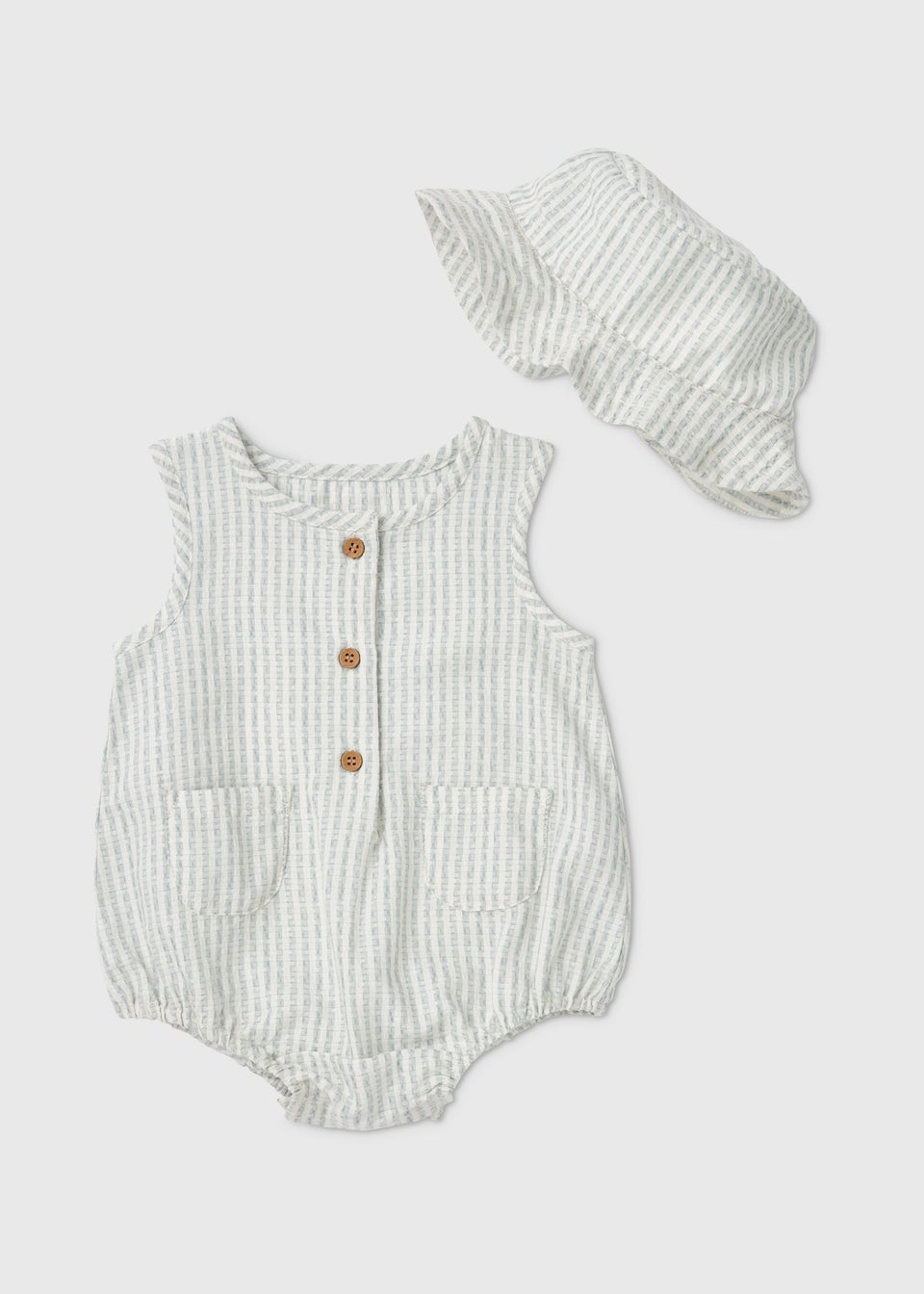 Baby Sage and White Romper & Hat Set (0-12mths)