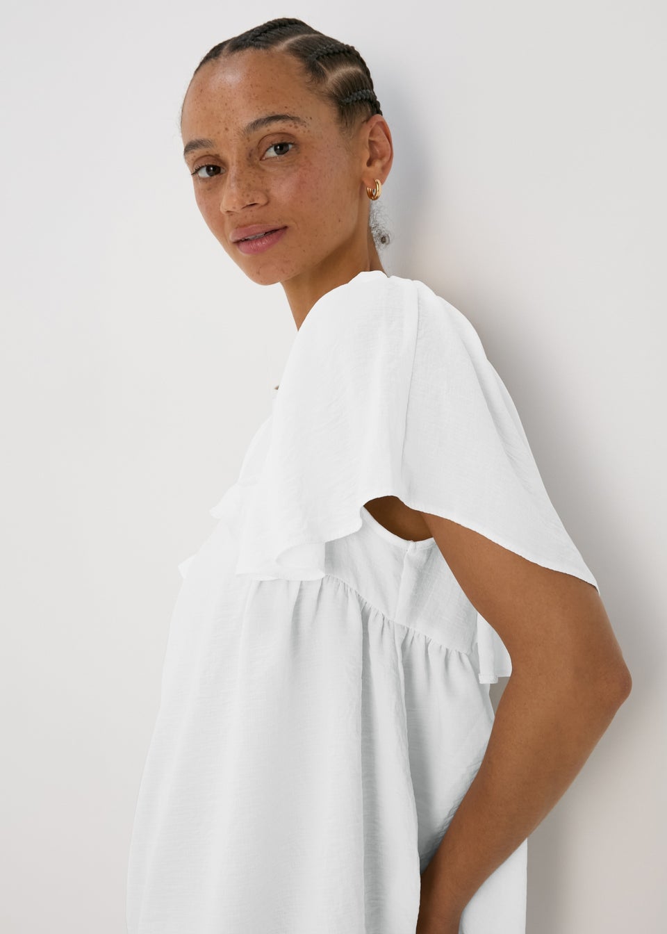 White ruffle sleeve top cheap
