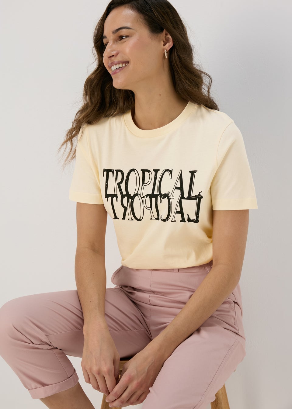 Cream Tropical Graphic T-Shirt