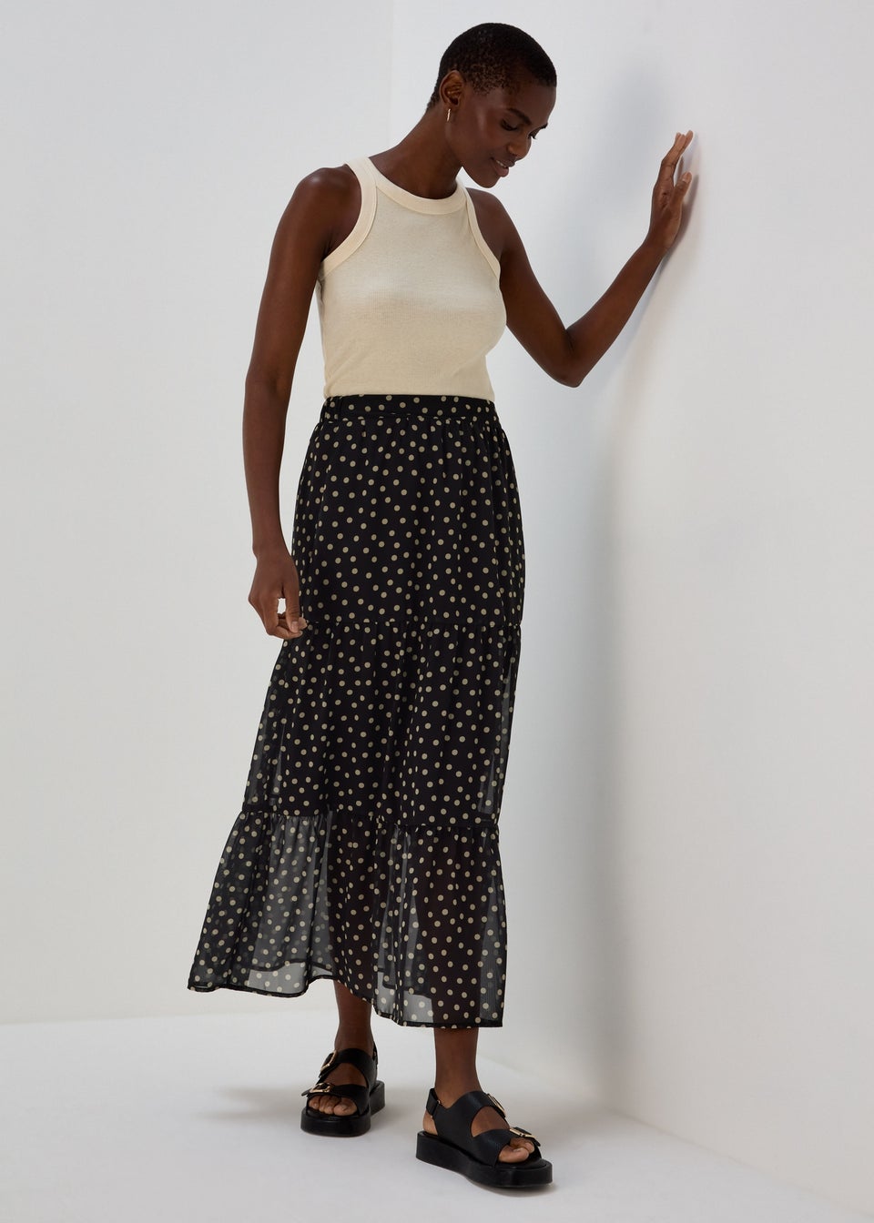 Black & White Tiered Chiffon Maxi Skirt