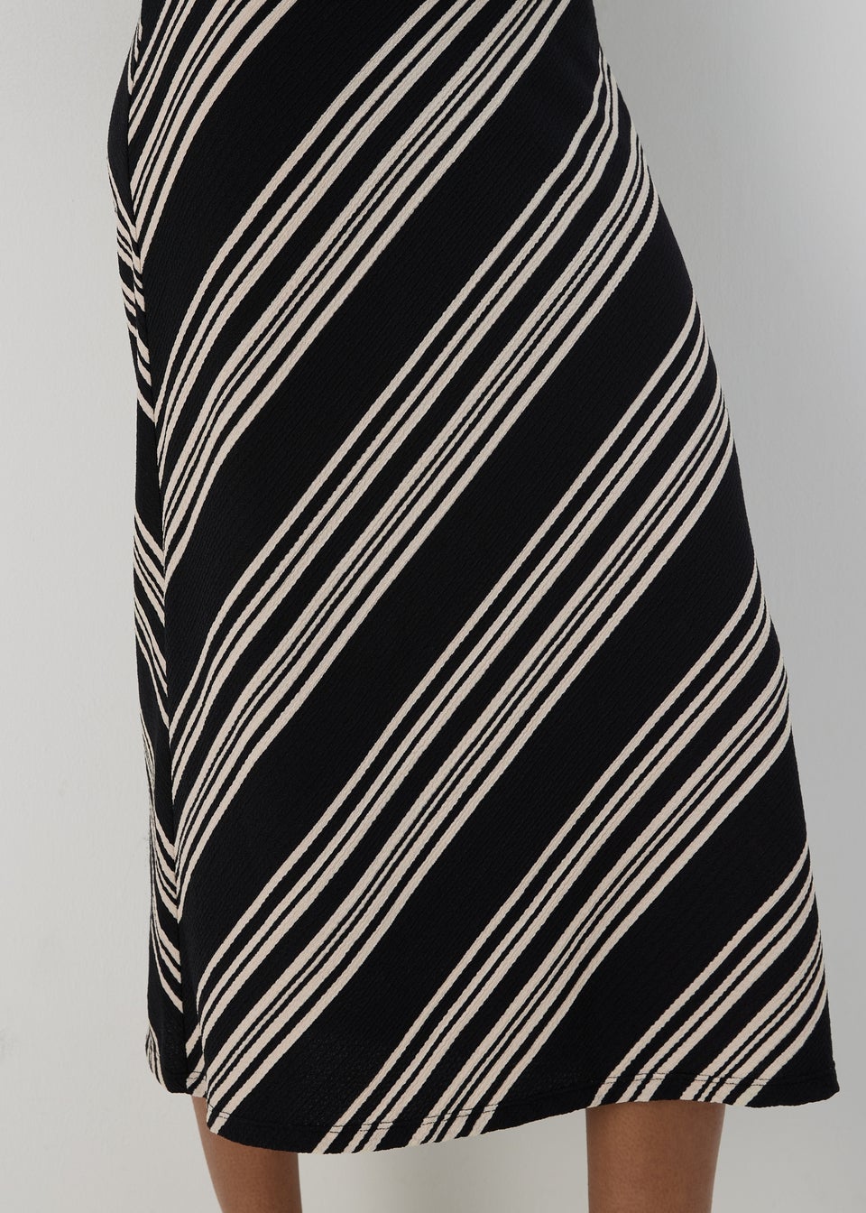 Black Mono Stripe Jersey Midi Skirt