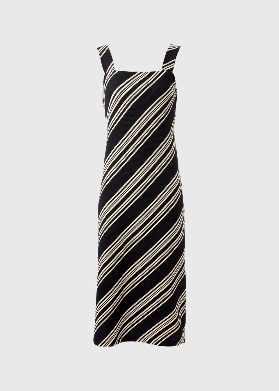 Black Mono Diagonal Stripe Crinkle Midi Dress