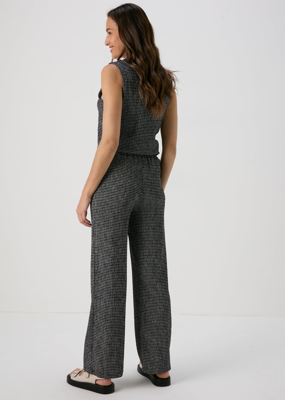 Black Mono Crinkle Co Ord Trousers