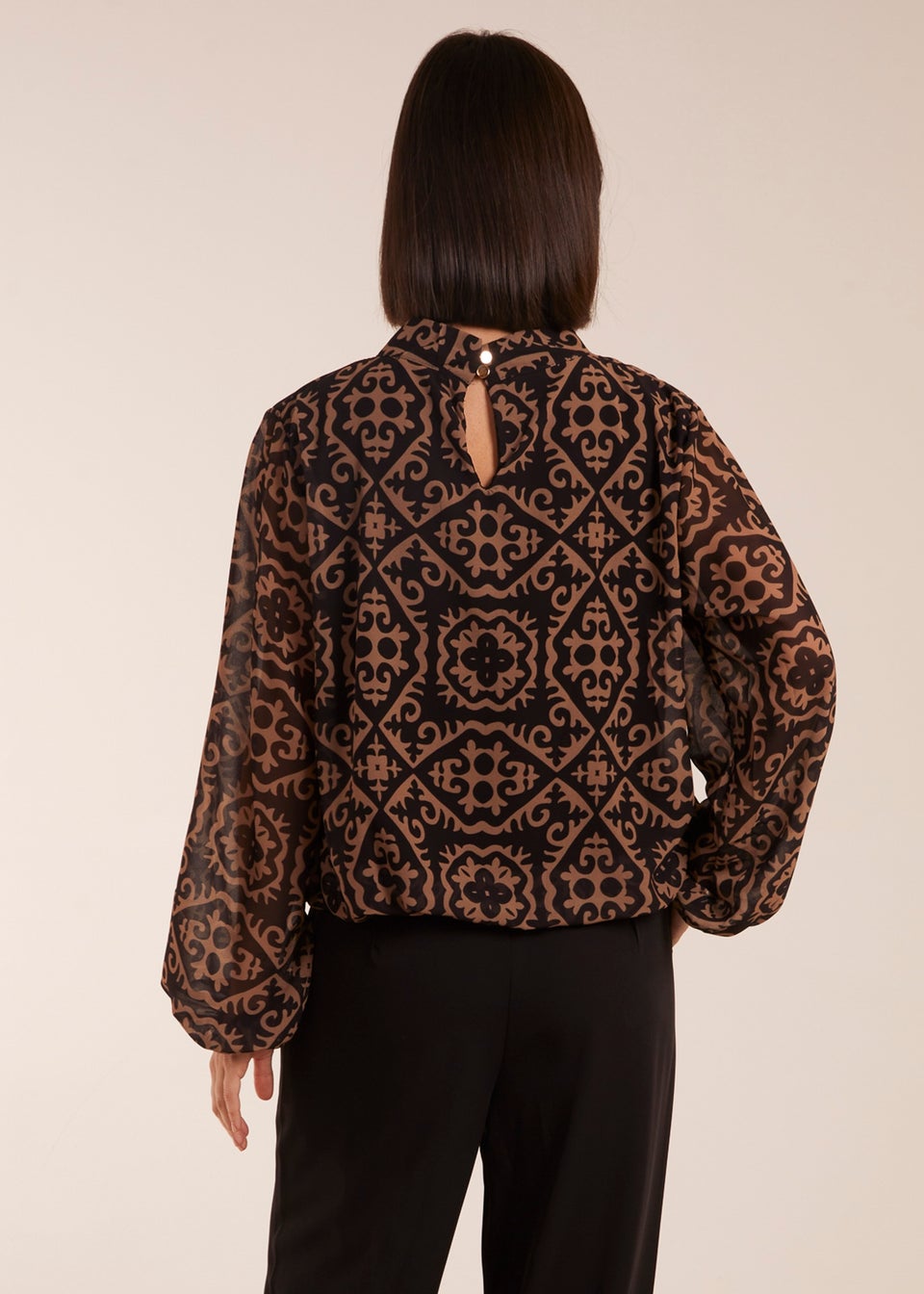 Blue Vanilla High Neck Baroque Blouse