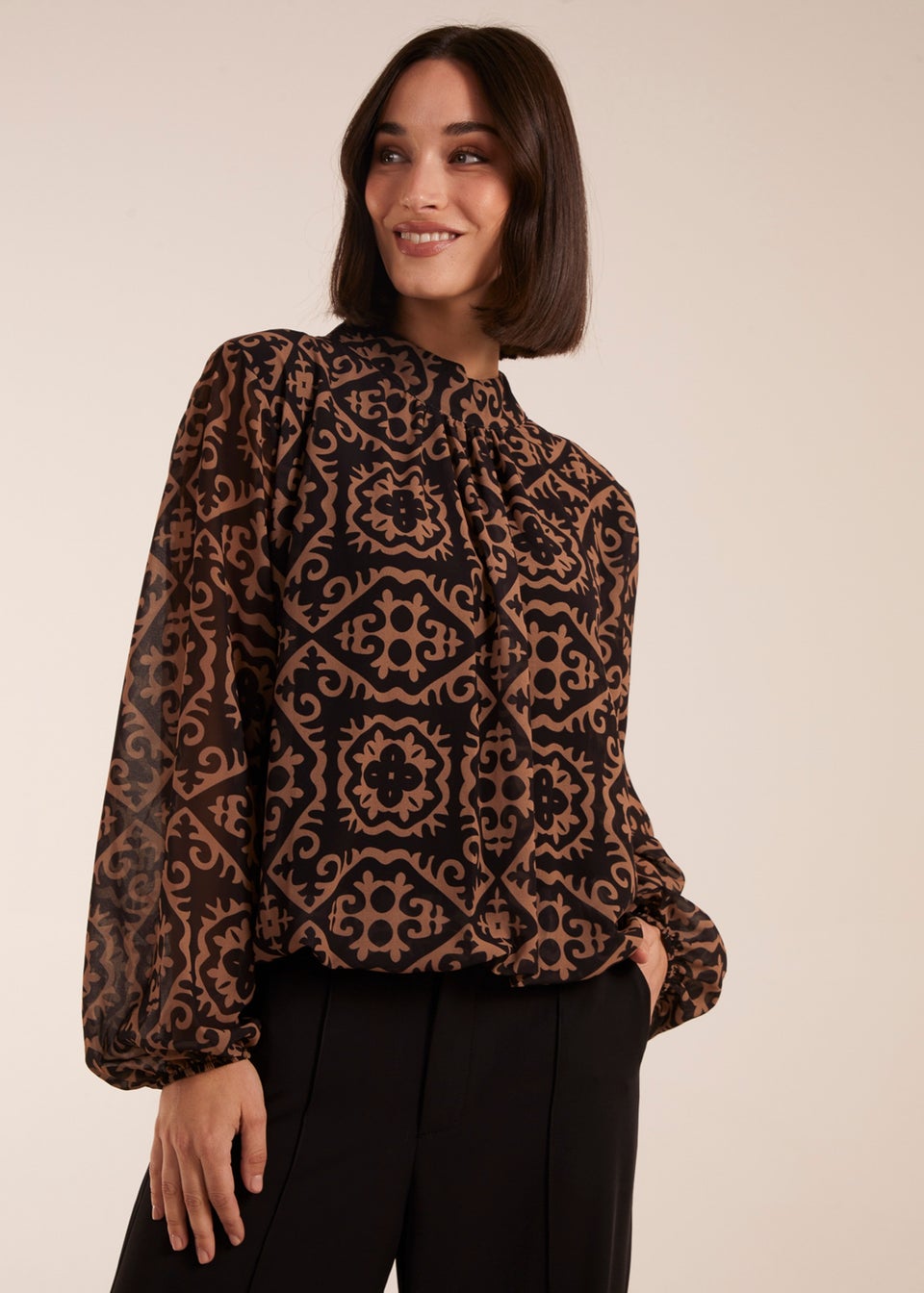 Blue Vanilla High Neck Baroque Blouse
