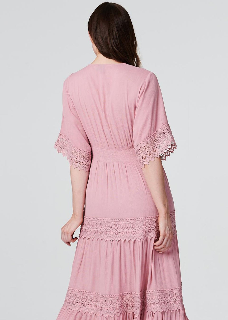 Izabel London Pink Short Sleeve Crochet Maxi Dress