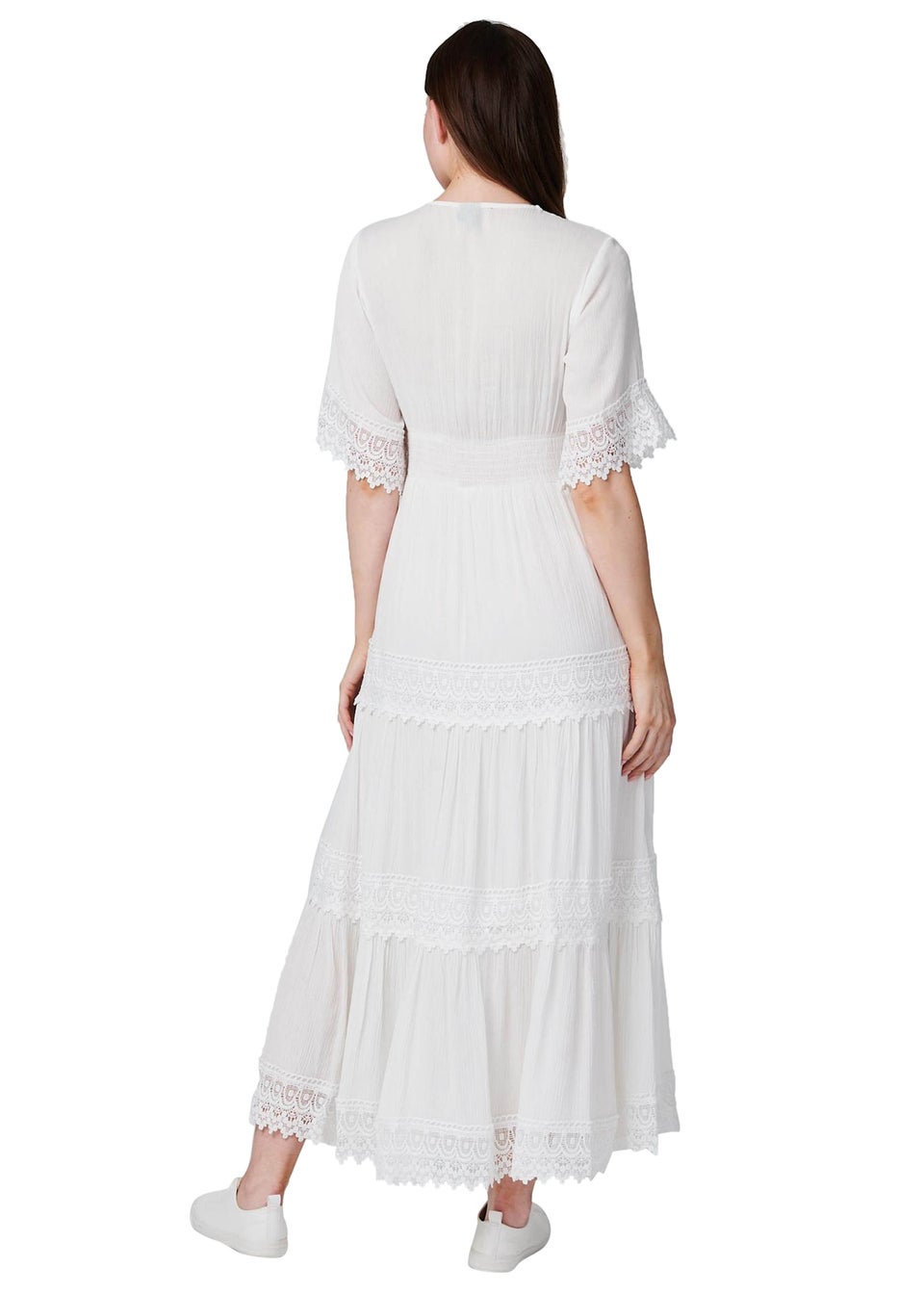 Izabel London White Short Sleeve Crochet Maxi Dress