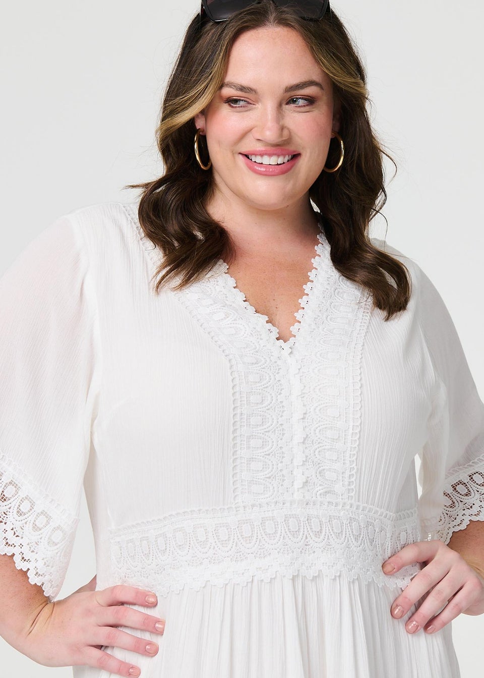 Izabel London White Short Sleeve Crochet Maxi Dress