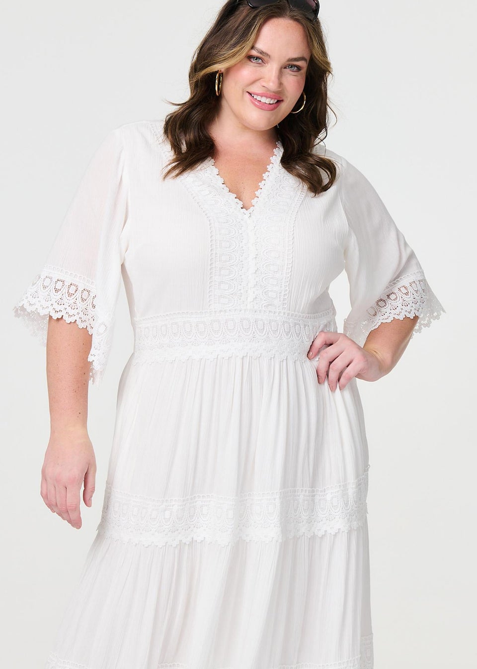 Izabel London White Short Sleeve Crochet Maxi Dress