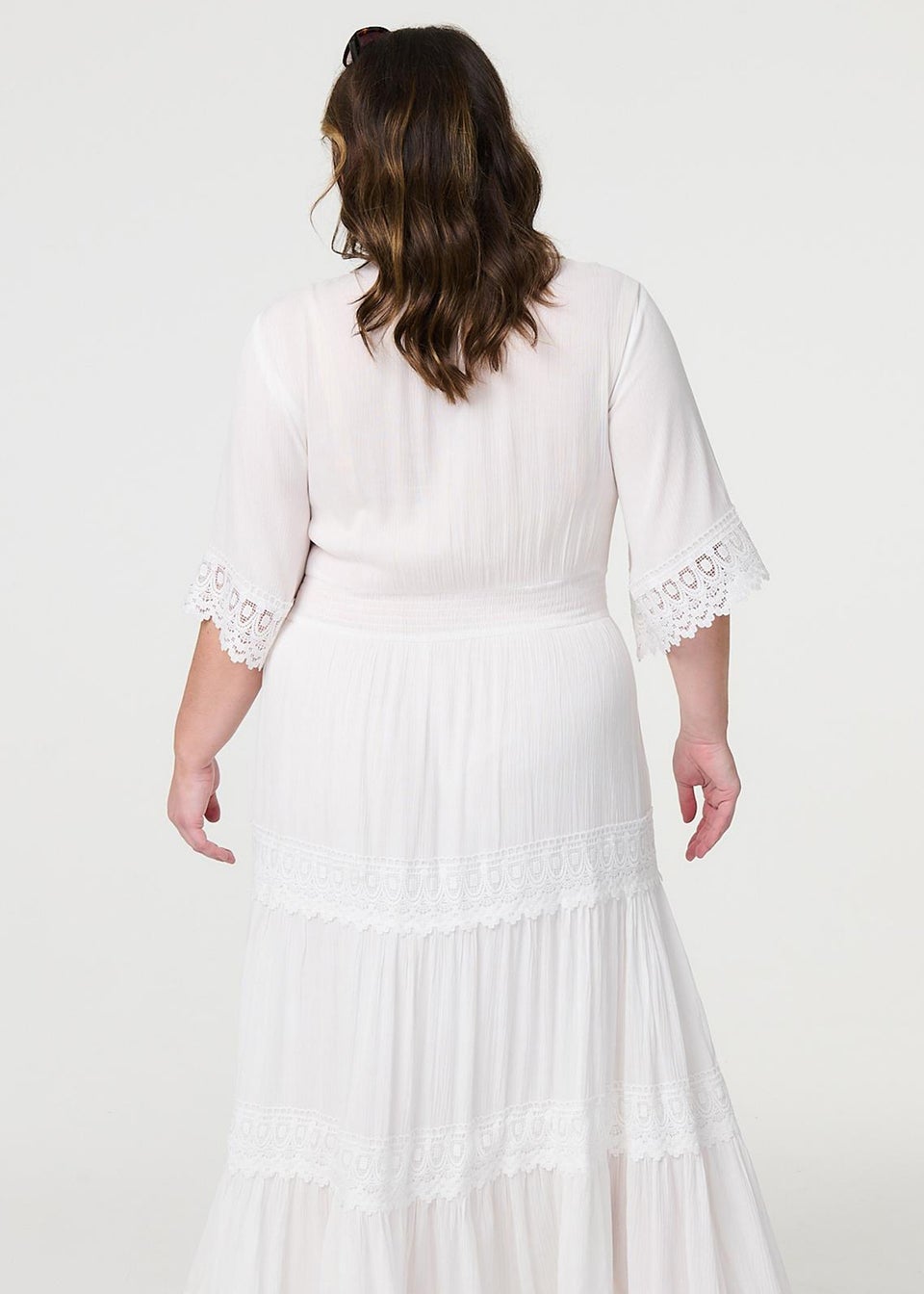 Izabel London White Short Sleeve Crochet Maxi Dress
