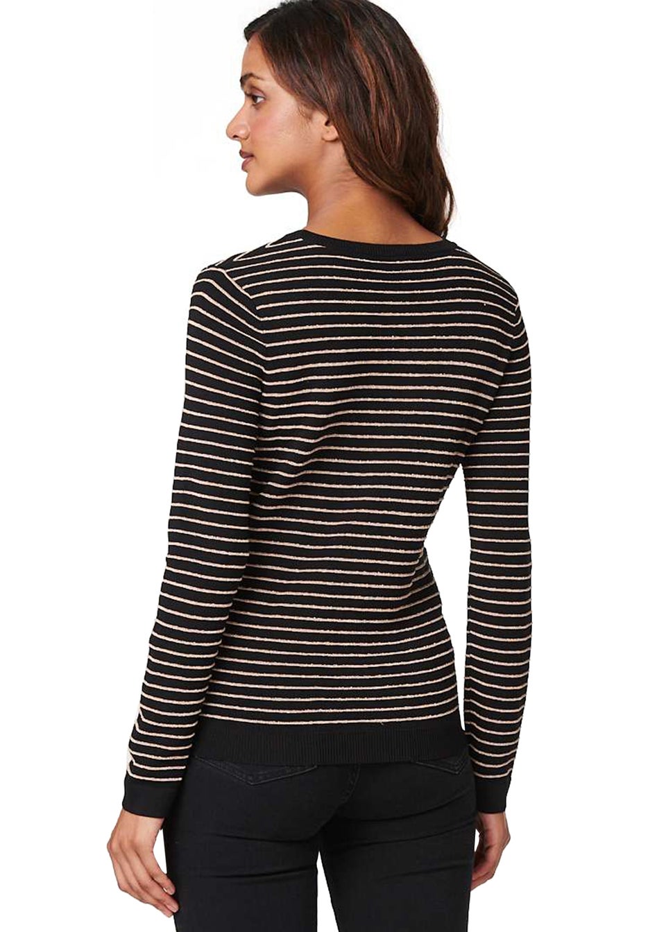 Izabel London Black Striped Metallic Knit Top - Matalan