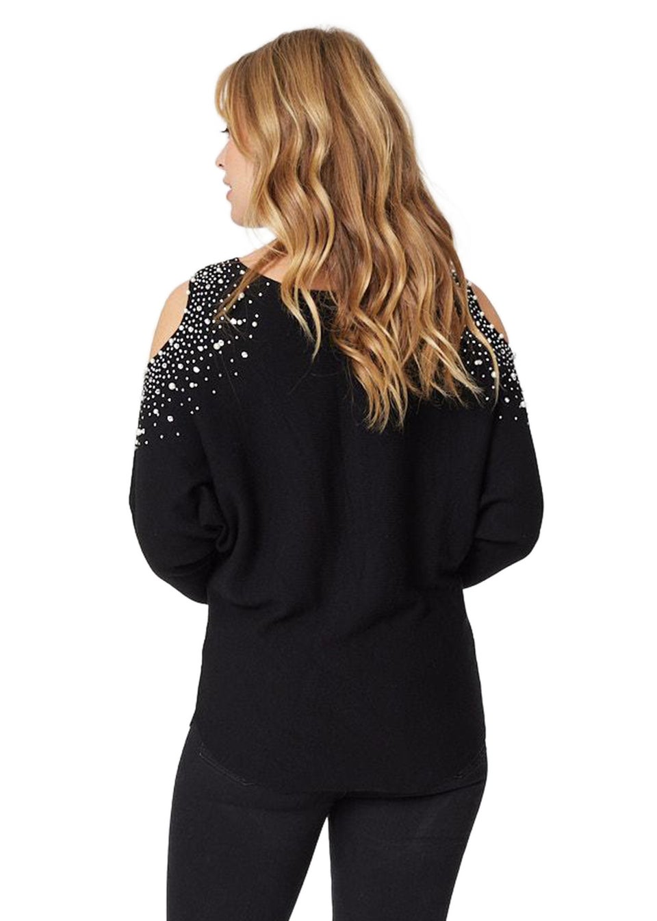 Izabel London Black Embellished Cold Shoulder Top