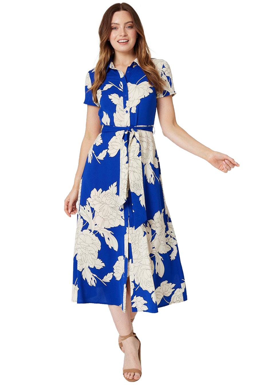 Izabel London Blue Floral Tailored Shirt Dress - Matalan