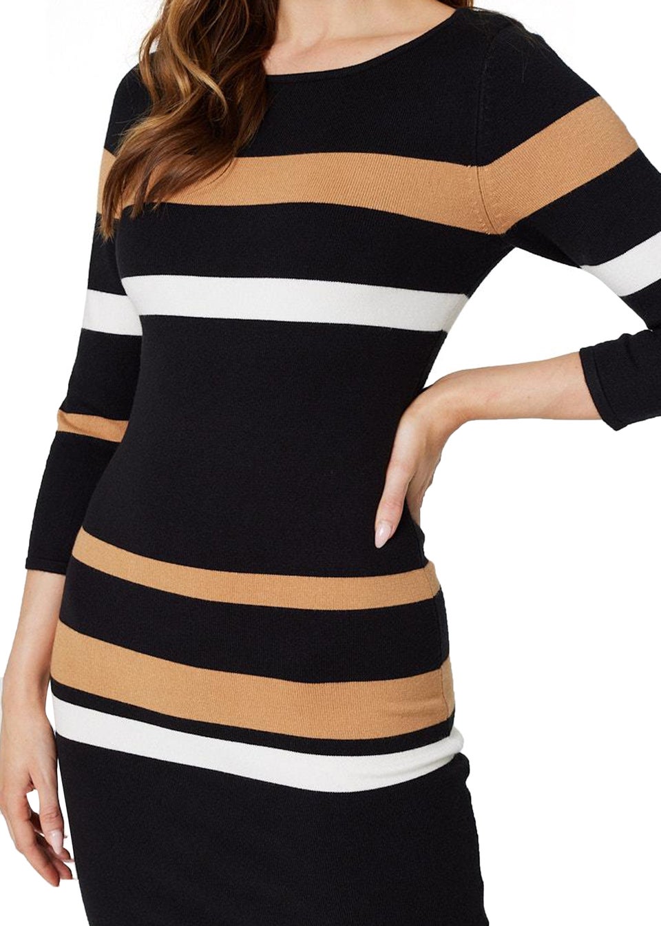 Izabel London Black Striped Bodycon Knit Dress