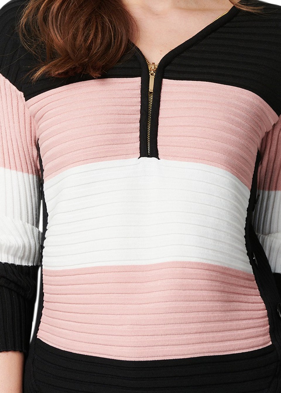 Izabel London Pink Striped Button Side Knit Pullover