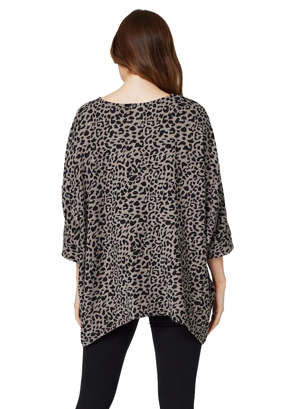Izabel London Stone Leopard Print Oversized Top