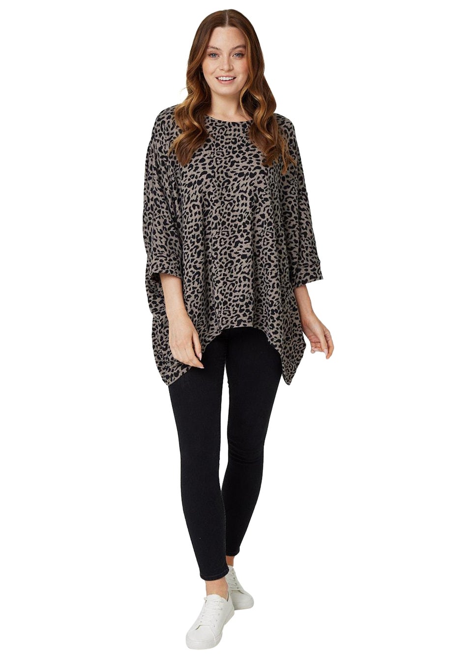 Izabel London Stone Leopard Print Oversized Top