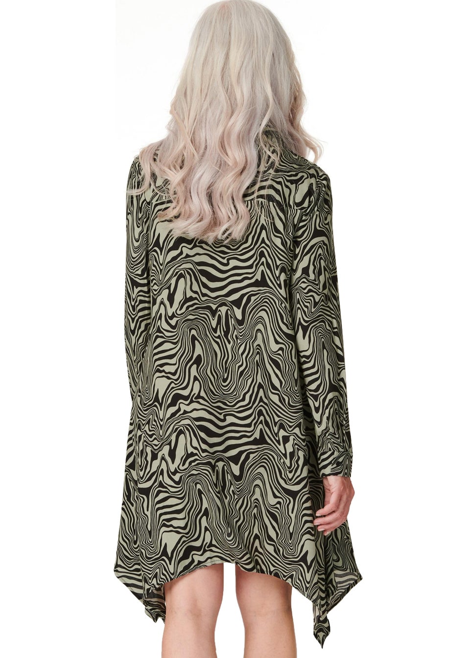 Izabel London Khaki Marble Print Hanky Hem Shirt Dress