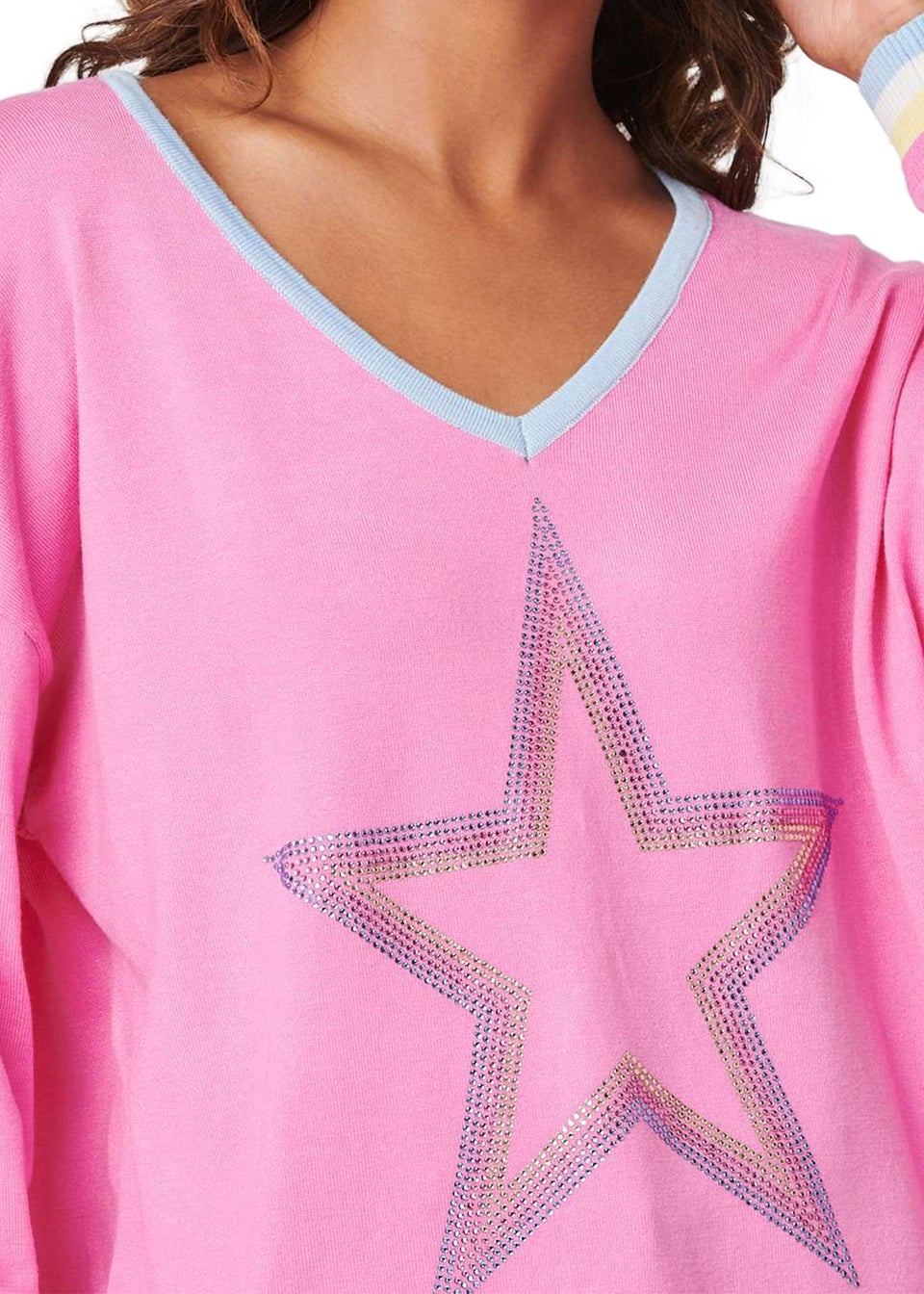 Izabel London Pink Star Embellished Knit Pullover