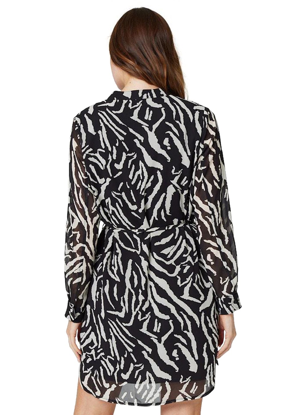 Izabel London Black And White Printed Collarless Mini Dress