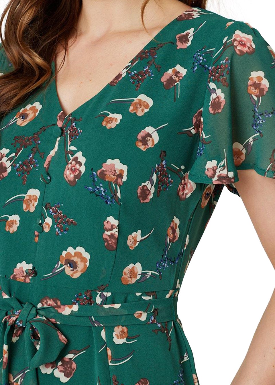 Izabel London Green Floral Angel Sleeve Tea Dress