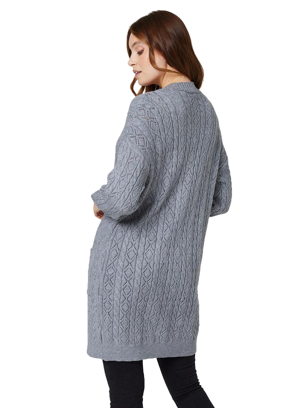 Izabel London Dark Grey Pointelle Open Front Knit Cardigan