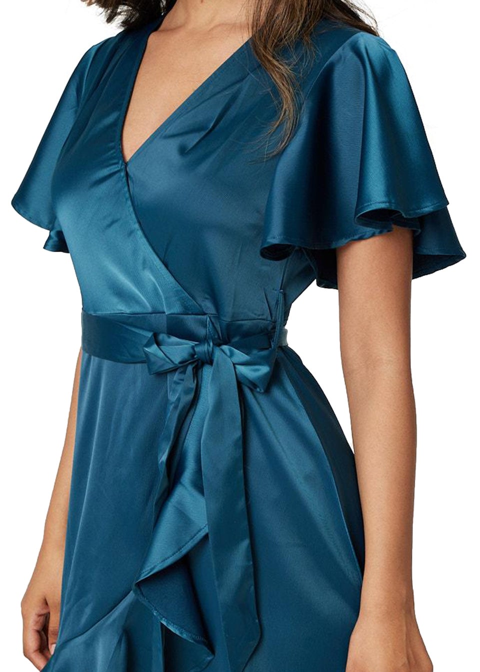 Izabel London Green Frill Detail Short Wrap Dress - Matalan