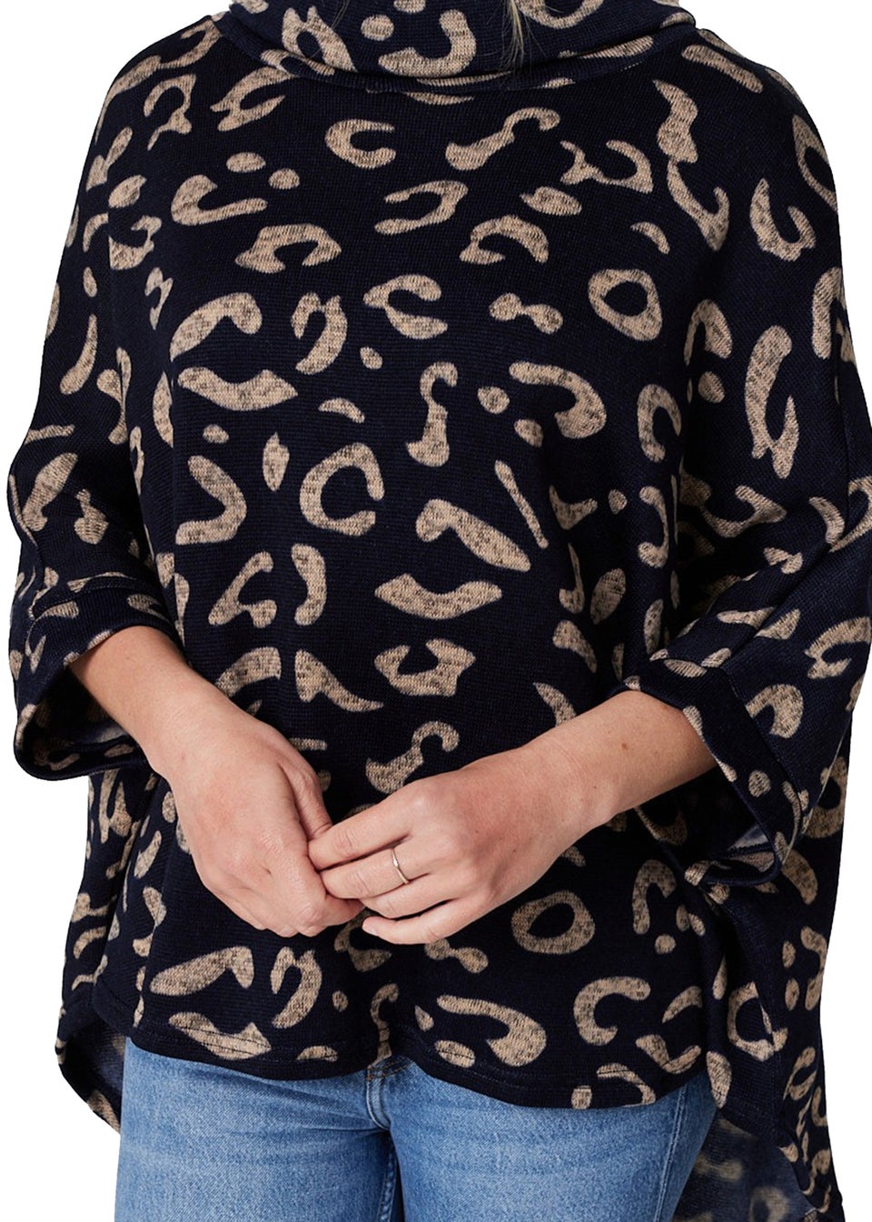 Izabel London Navy Printed Oversized High Neck Top