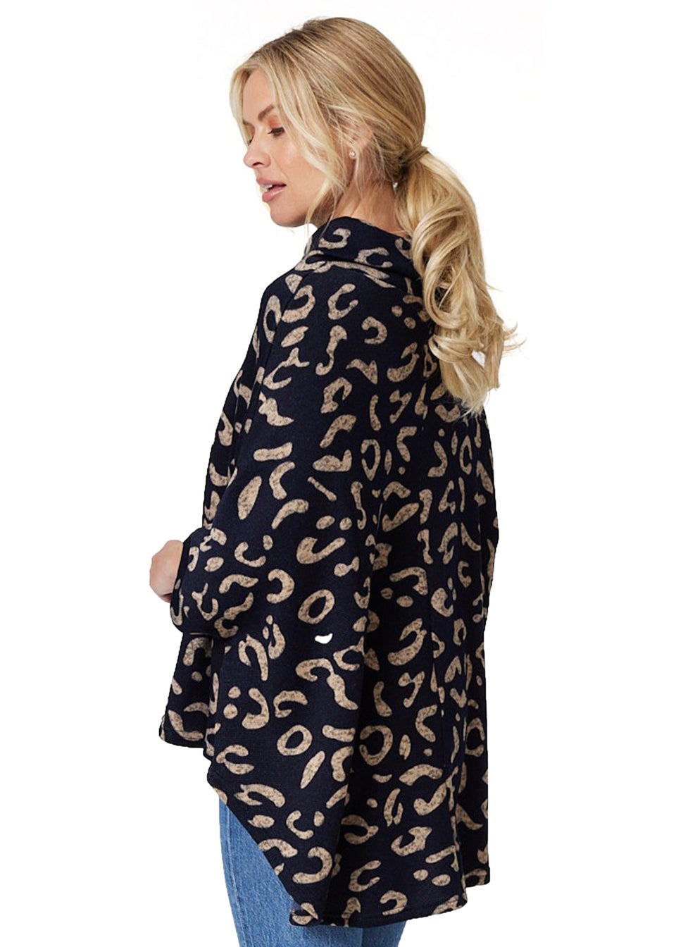 Izabel London Navy Printed Oversized High Neck Top