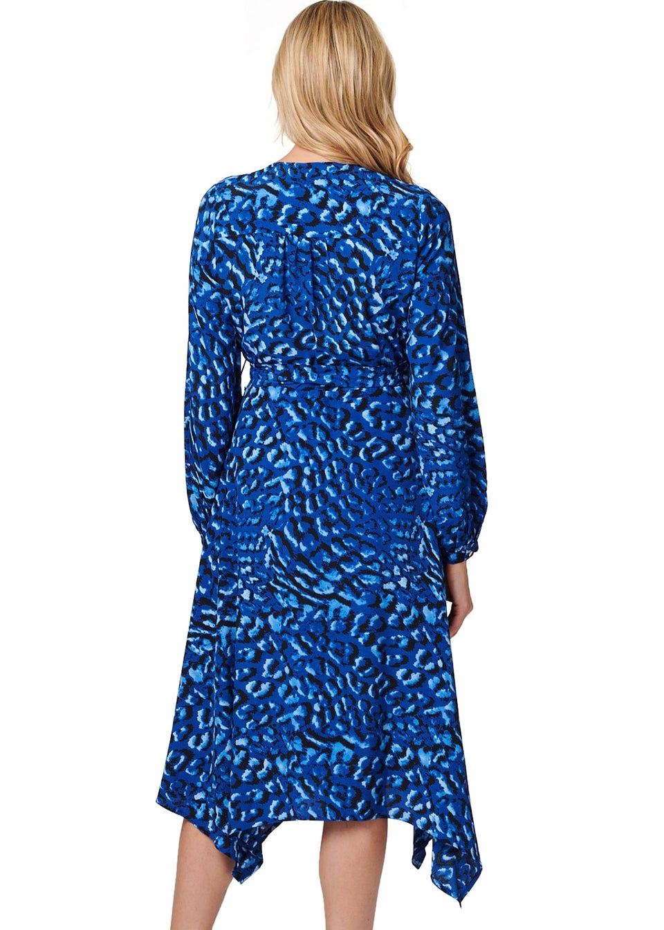 Izabel London Blue Leopard Print Hanky Hem Dress