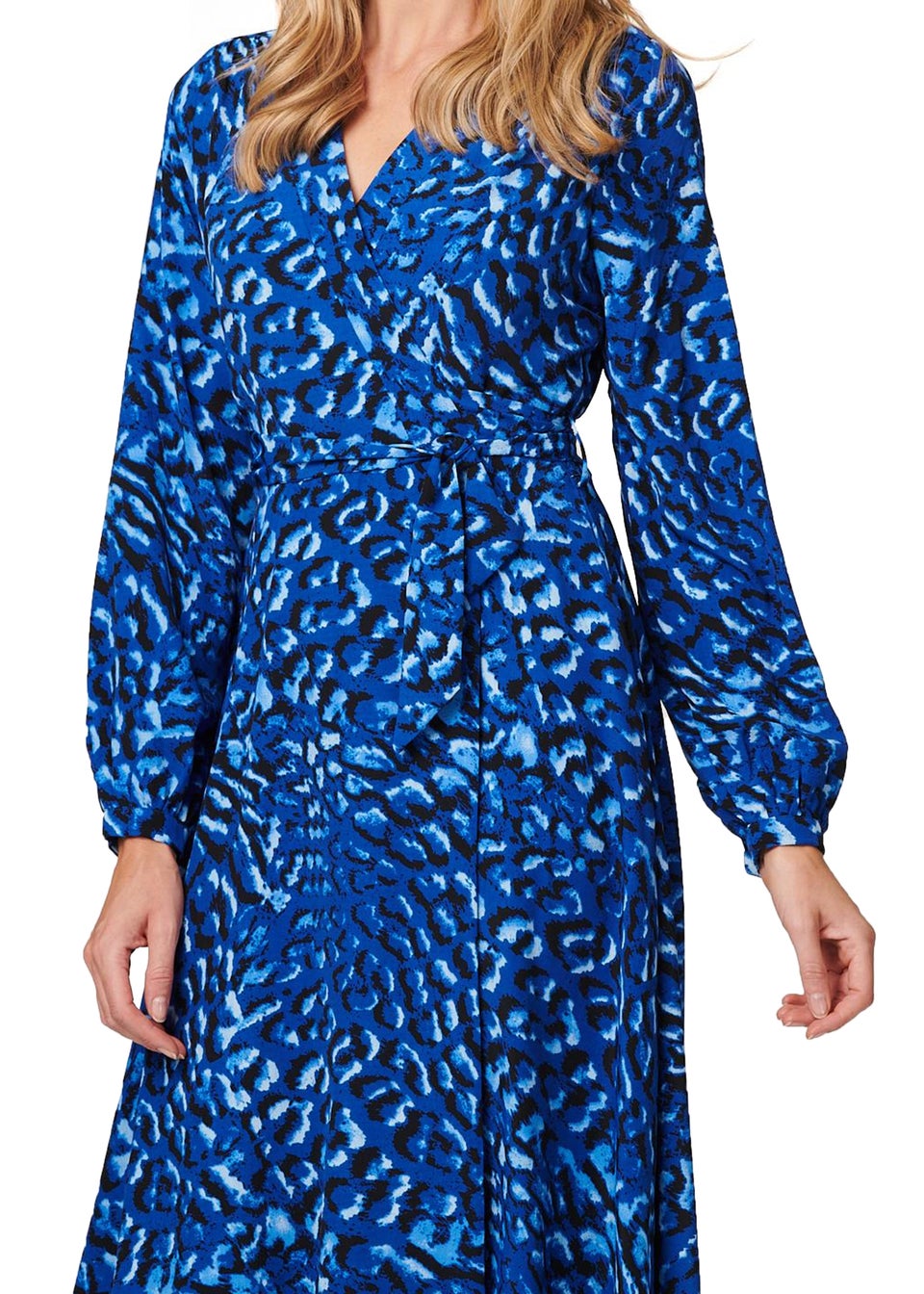 Izabel London Blue Leopard Print Hanky Hem Dress