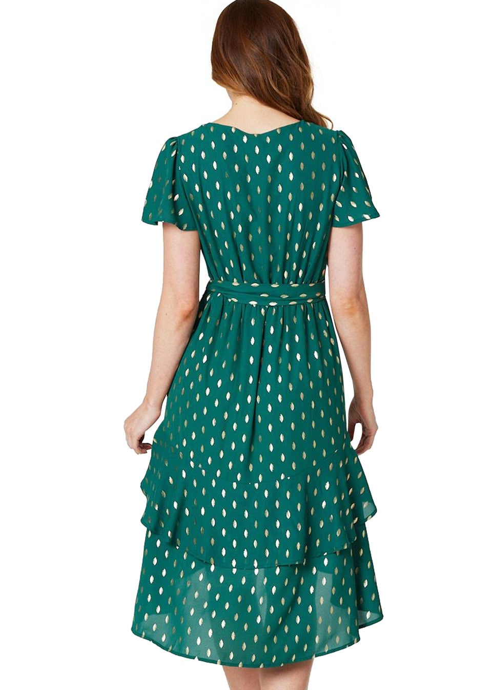 Izabel London Green Metallic Polka Dot Short Dress