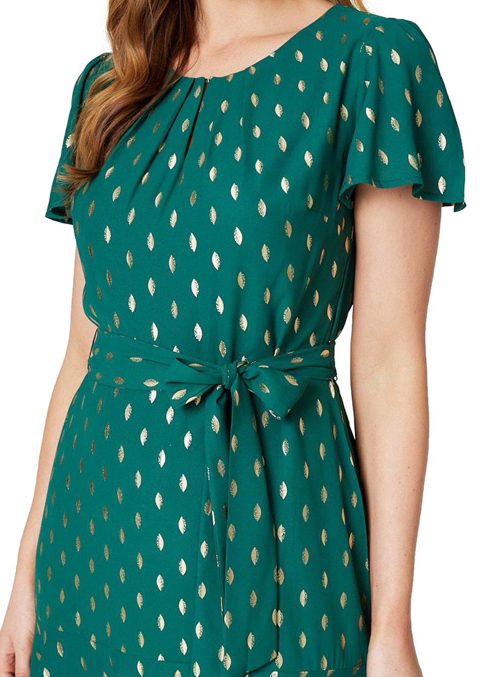 Izabel London Green Metallic Polka Dot Short Dress