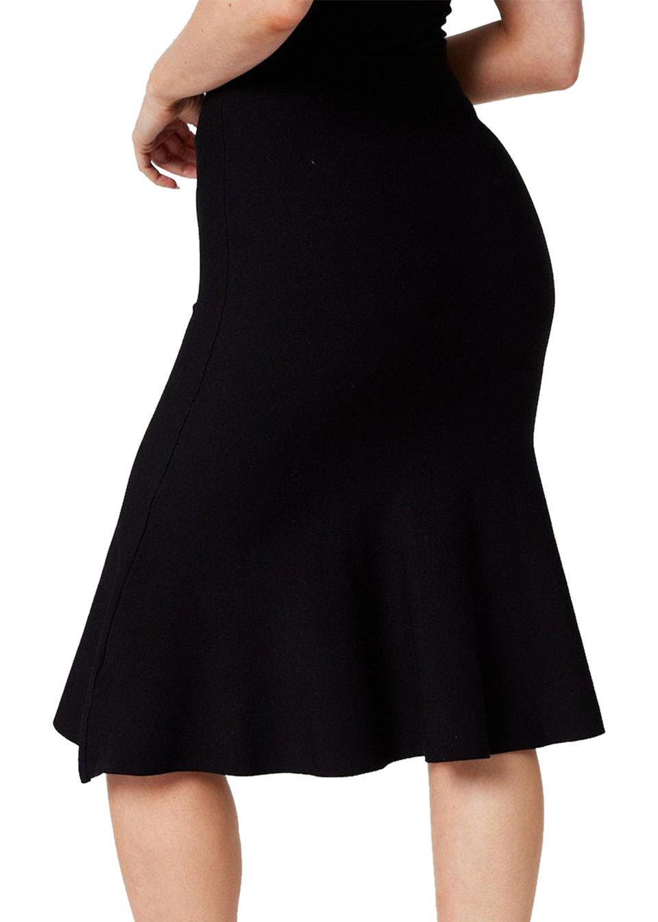 Izabel London Black High Waist A-Line Midi Knit Skirt