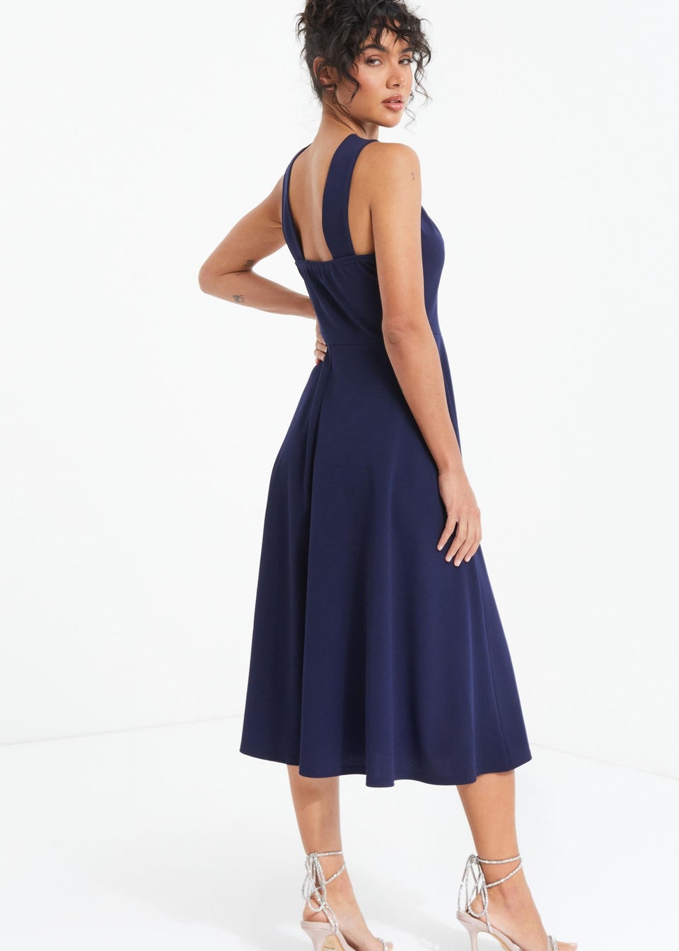 Quiz Blue Cross Front Skater Midi Dress Matalan