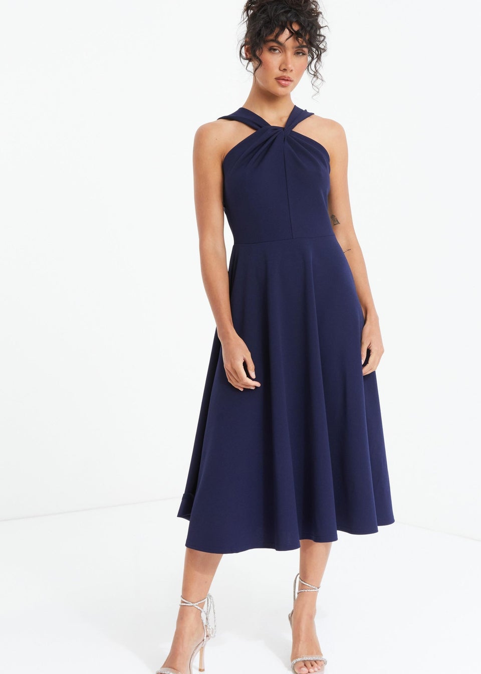 Quiz Blue Cross Front Skater Midi Dress Matalan
