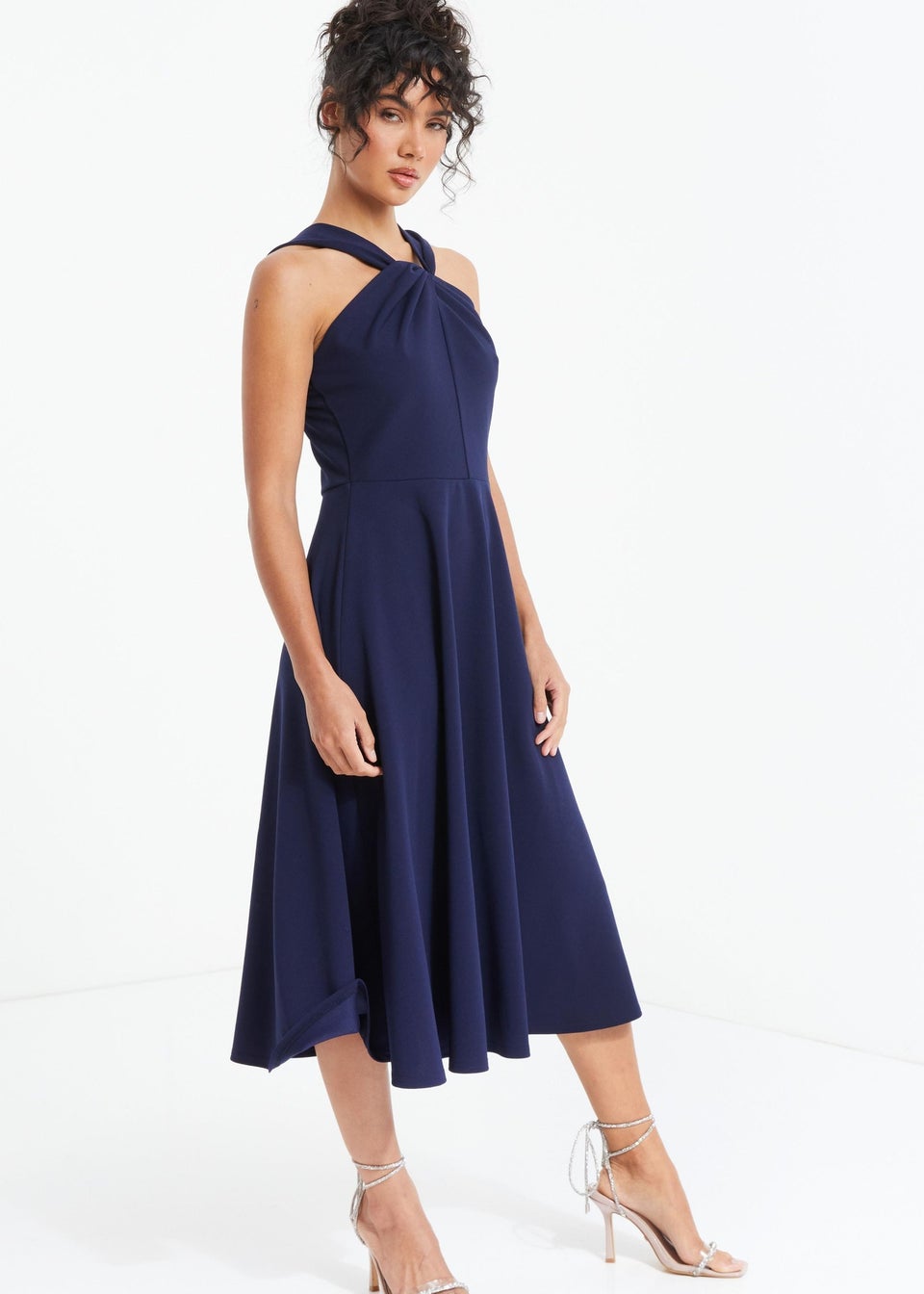 Quiz Blue Cross Front Skater Midi Dress