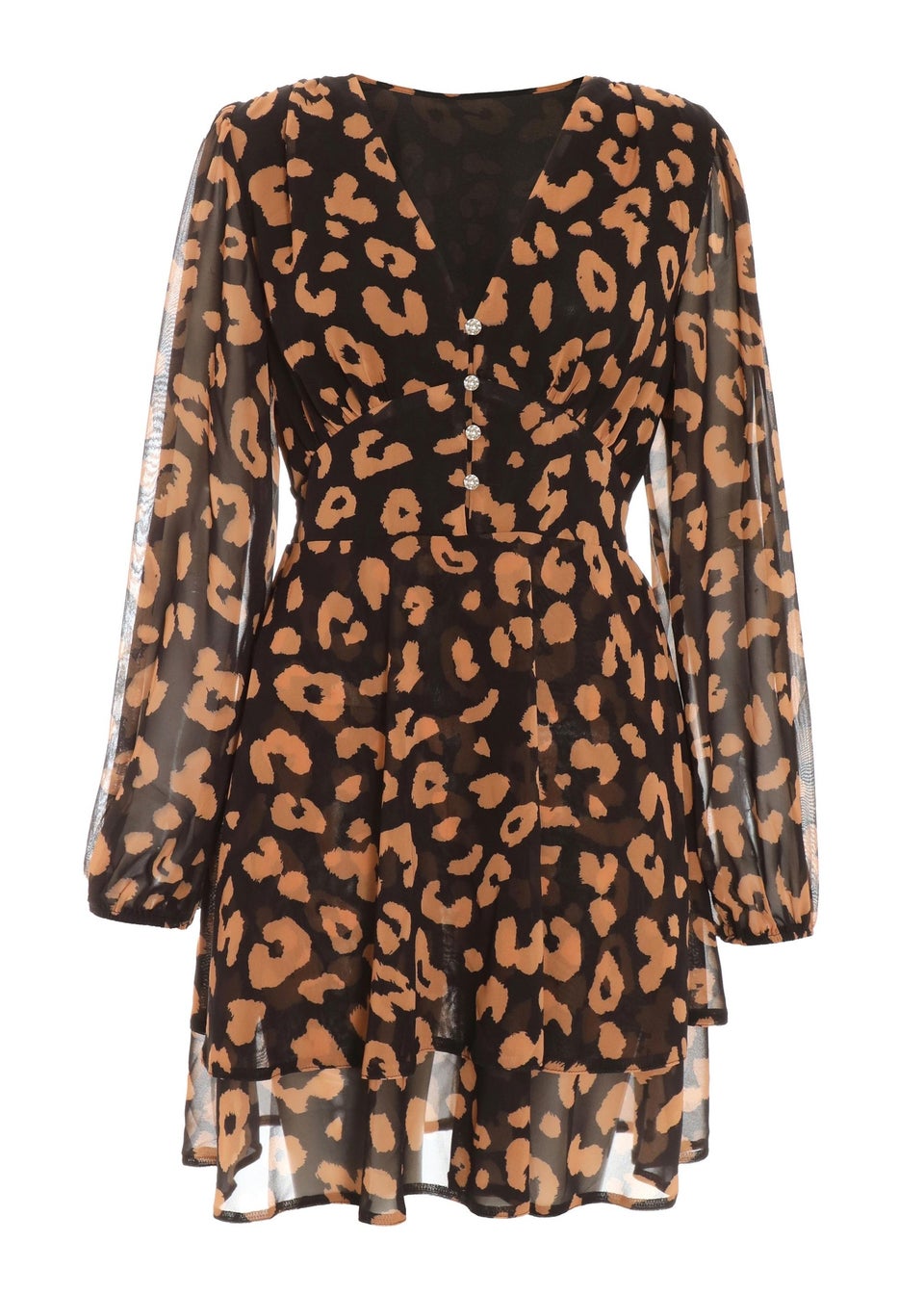 Quiz Black Chiffon Animal Print Skater Dress - Matalan