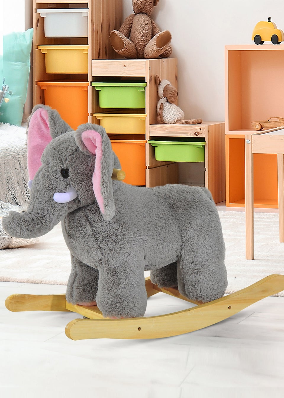 HOMCOM Kids Plush Elephant Rocking Toy Grey