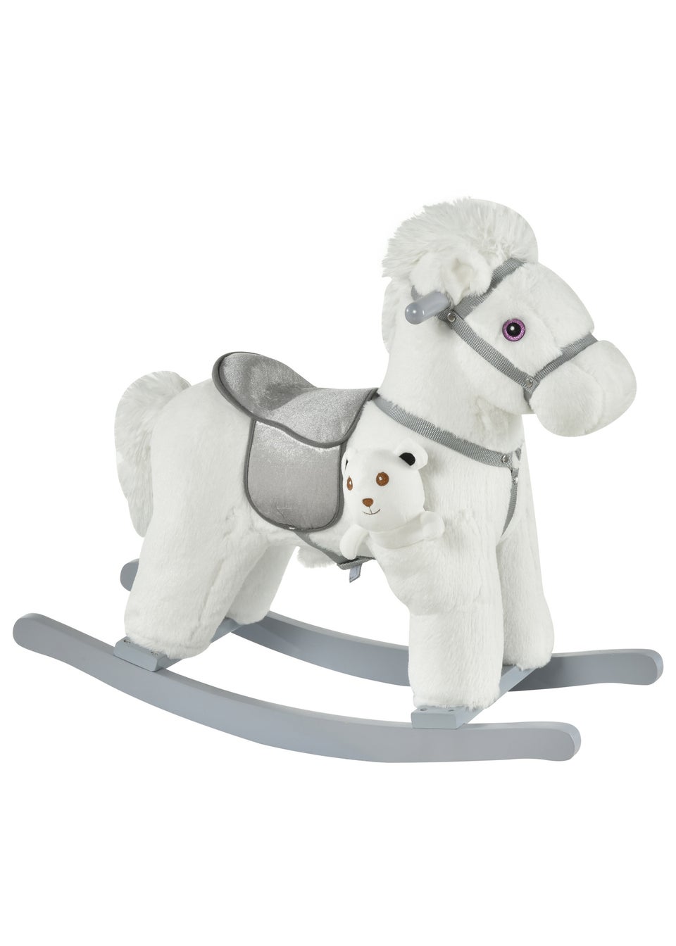 HOMCOM Kids Plush Rocking Horse Toy White